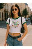 Love italy Baskılı Beyaz Body Crop Bluz