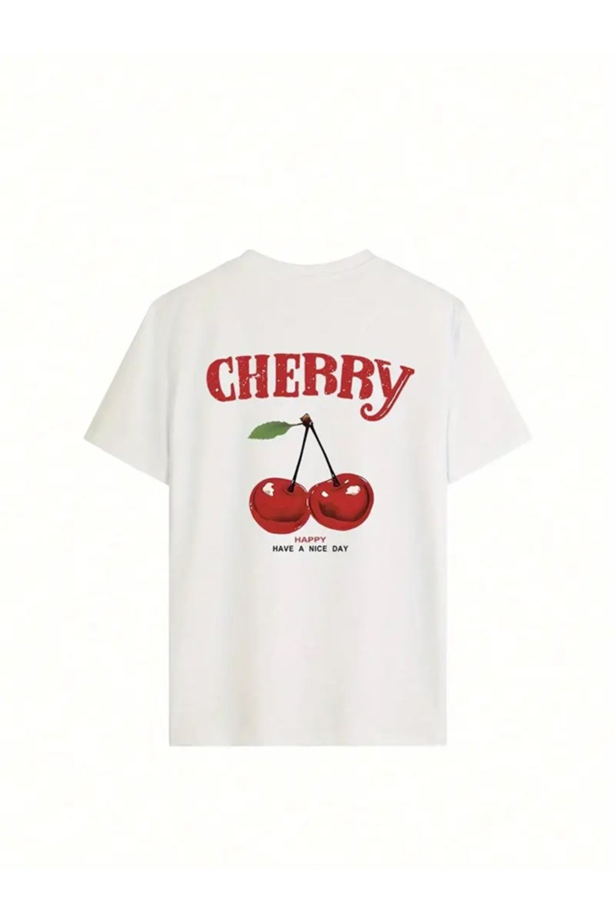 Cherry Ön Arka Baskılı Unisex Oversize T-shirt