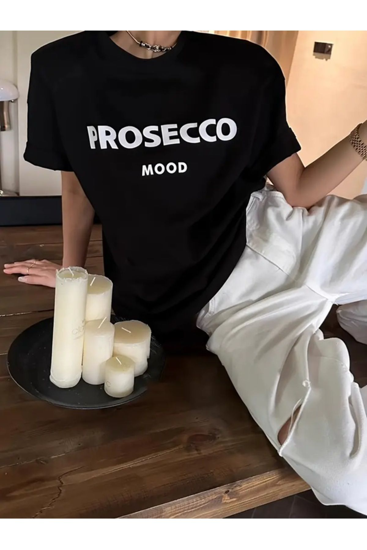 Prosecco Mood Baskılı Oversize T-shirt
