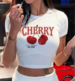 Cherry Touz Love Baskılı Beyaz Body Crop Bluz