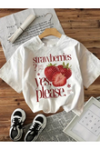 Strawberry Baskılı Unisex Oversize T-shirt