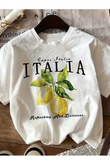 İtalyan Limon Baskılı Unisex Oversize T-shirt