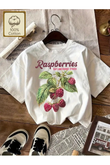 Raspberry Baskılı Oversize T-shirt