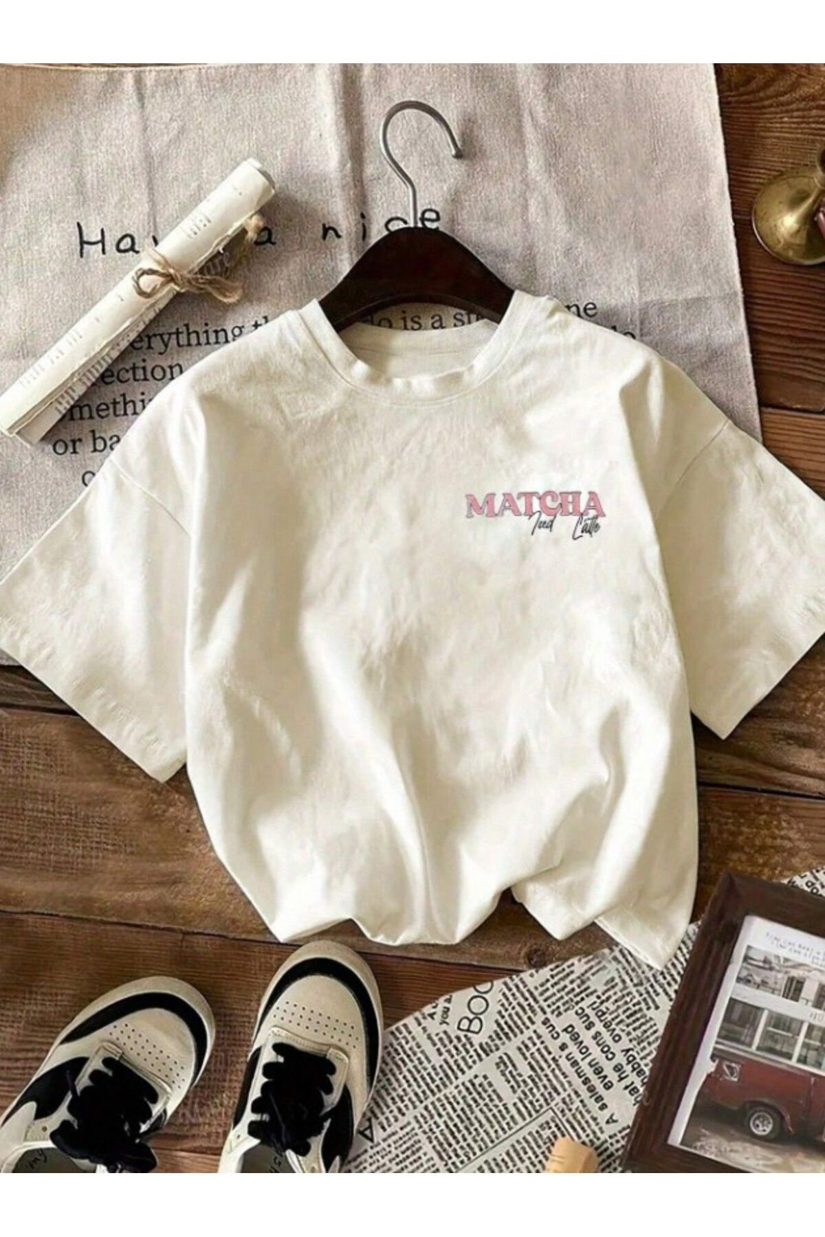 Matcha Baskılı Unisex Oversize T-shirt