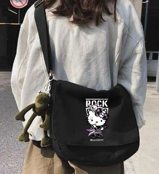 Rock Kitty Siyah Postacı Çantası