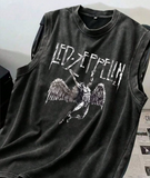 Led Zeppelin Atlet Bisiklet Yaka Yıkamalı Vintage Unisex Oversize T-Shirt