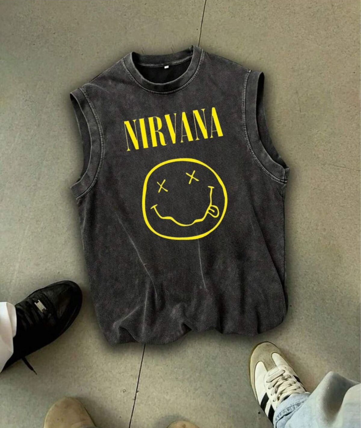 Nirvana Atlet Bisiklet Yaka Yıkamalı Vintage Unisex Oversize T-Shirt