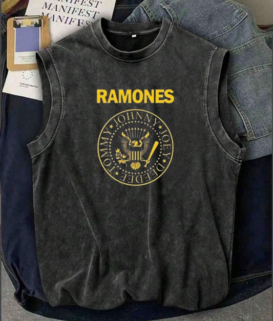 Ramones Atlet Bisiklet Yaka Yıkamalı Vintage Unisex Oversize T-Shirt