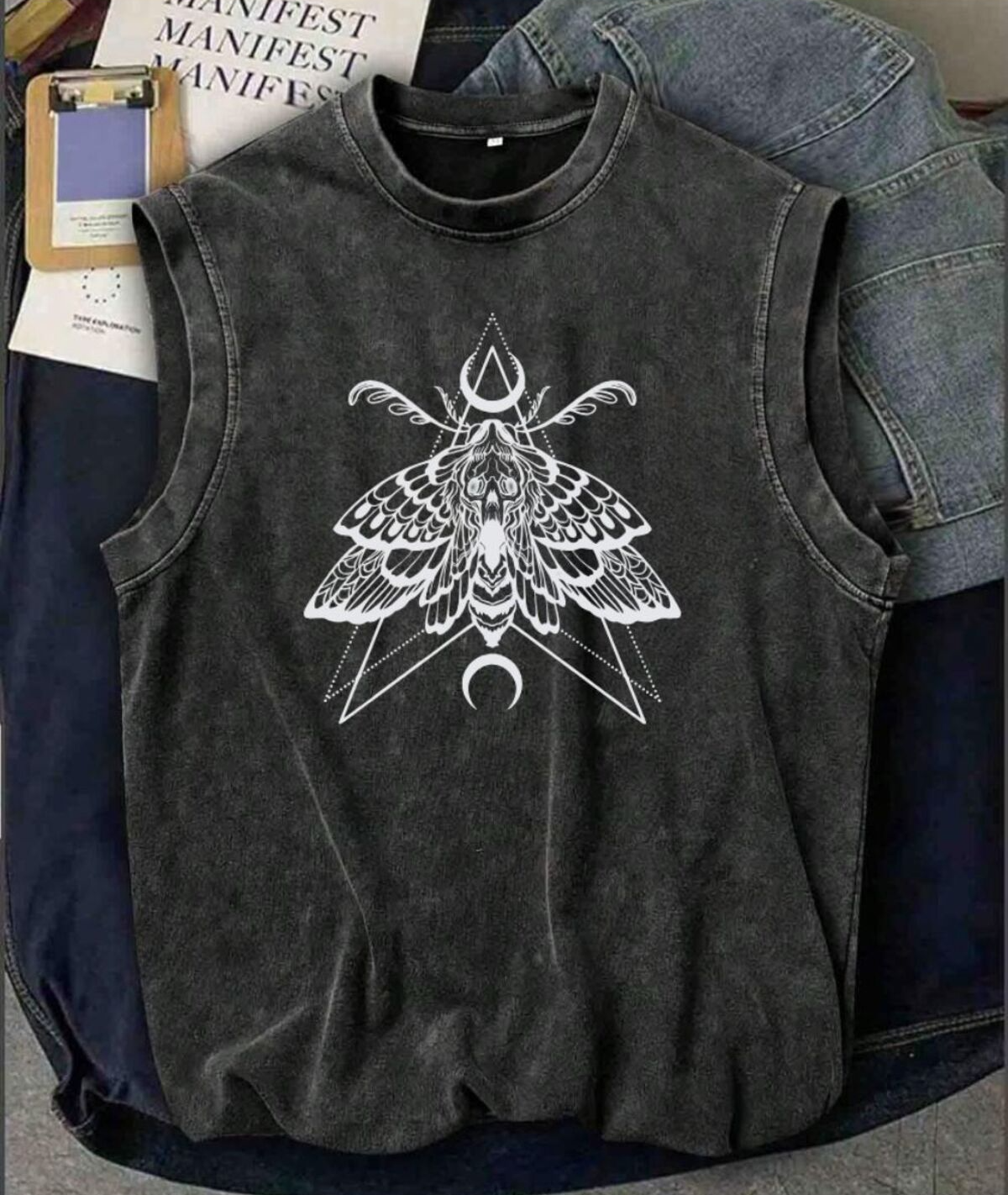 Gothic Figür Atlet Bisiklet Yaka Yıkamalı Vintage Unisex Oversize T-Shirt