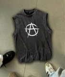 Anarchy Atlet Bisiklet Yaka Yıkamalı Vintage Unisex Oversize T-Shirt