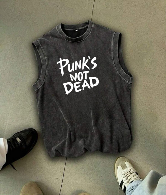 Punk's Not Dead Atlet Bisiklet Yaka Yıkamalı Vintage Unisex Oversize T-Shirt