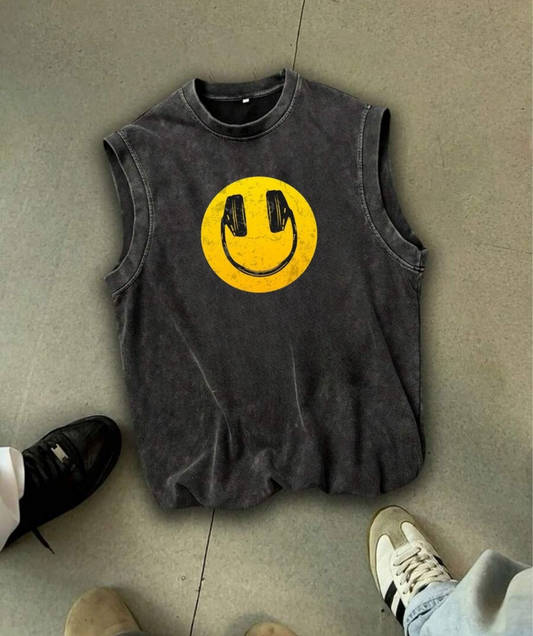 Smile Kolsuz Atlet Bisiklet Yaka Yıkamalı Vintage Unisex Oversize T-Shirt