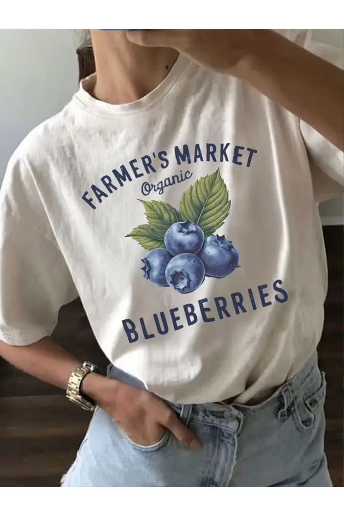 Blueberry Baskılı Unisex Oversize T-shirt