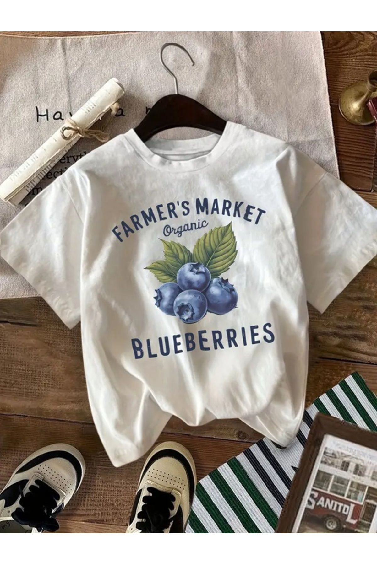 Blueberry Baskılı Unisex Oversize T-shirt