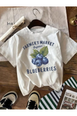 Blueberry Baskılı Unisex Oversize T-shirt