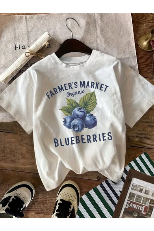 Blueberry Baskılı Unisex Oversize T-shirt