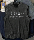 Holiday Line Sun Sea and Sailing Kolsuz Atlet Bisiklet Yaka Yıkamalı Vintage Unisex Oversize T-Shirt