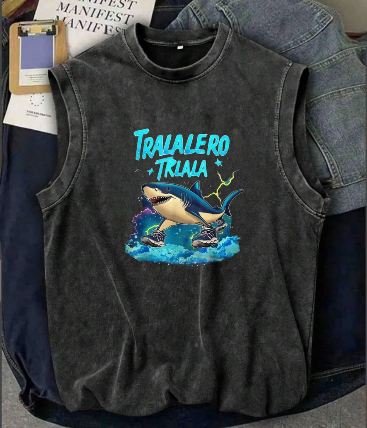 Tralalero Trlala Atlet Bisiklet Yaka Yıkamalı Vintage Unisex Oversize T-Shirt