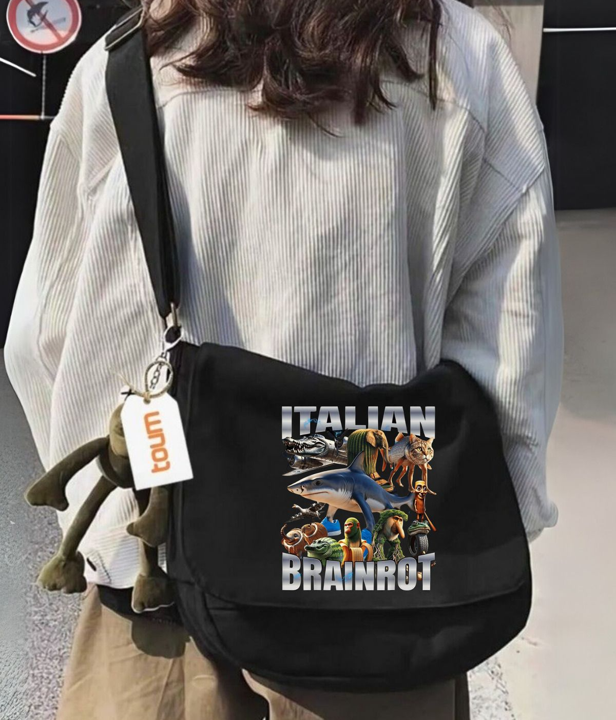 italian Brainrot Baskılı Unisex Postacı Çantası