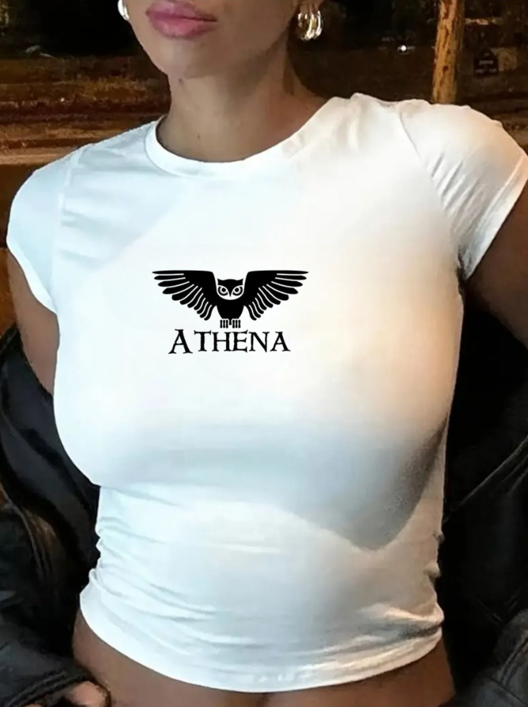 Athena Baskılı Beyaz Body Crop Bluz