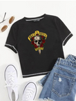 Guns N Roses Baskılı Ters Dikiş Siyah Crop