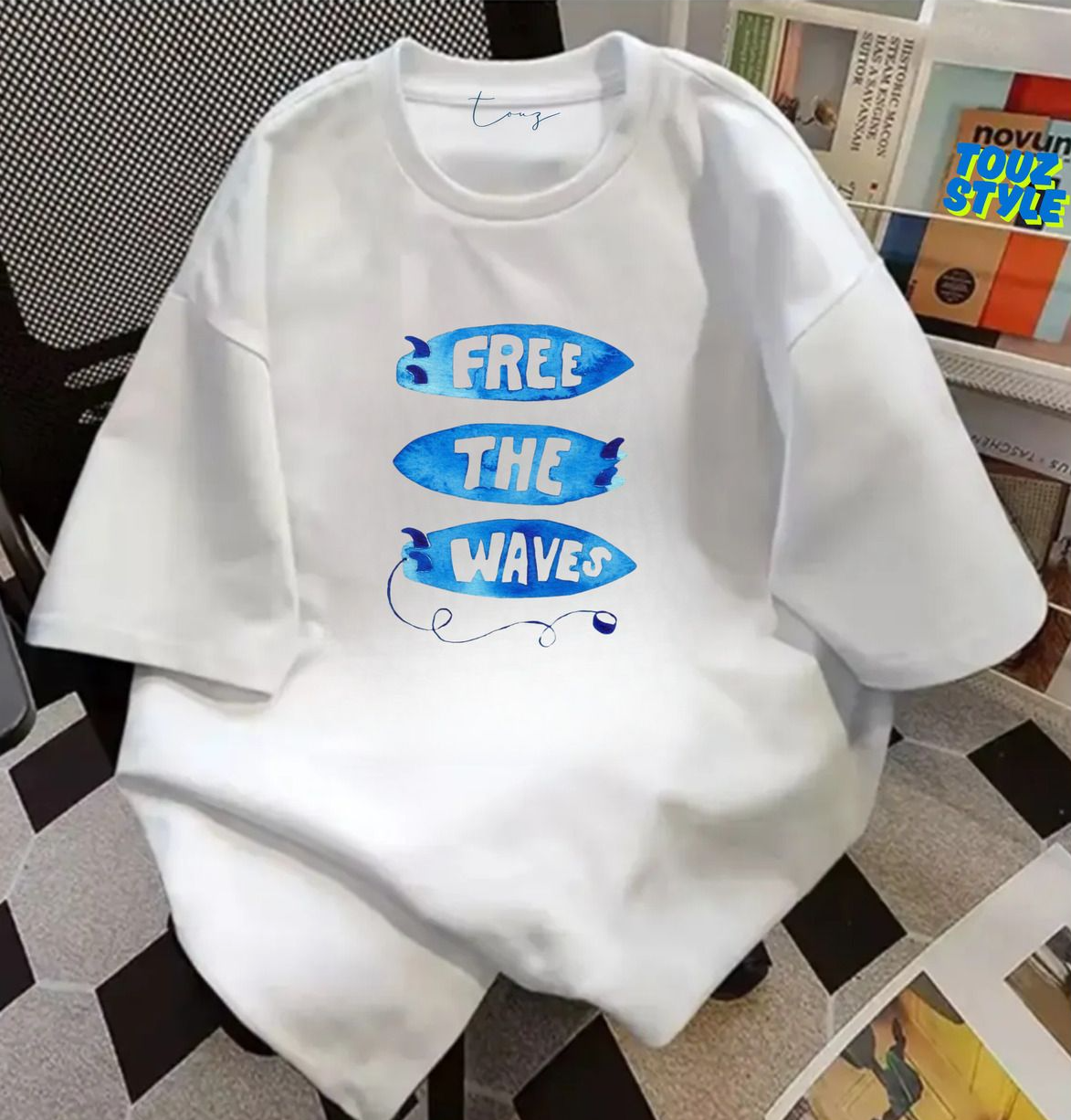Waves Baskılı Unisex Oversize T-shirt