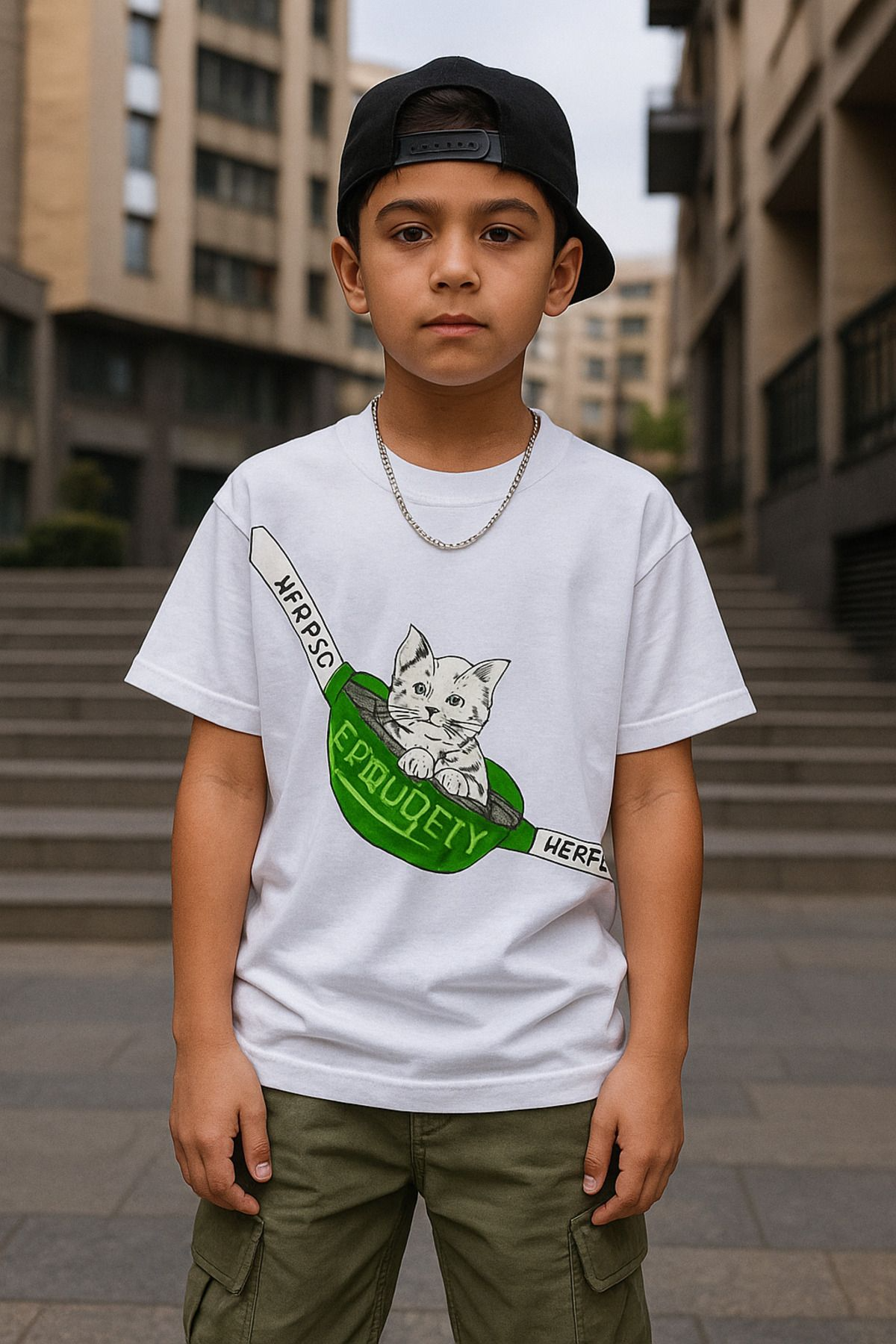 Cute Cat Kids Design Unisex Oversize T-Shirt