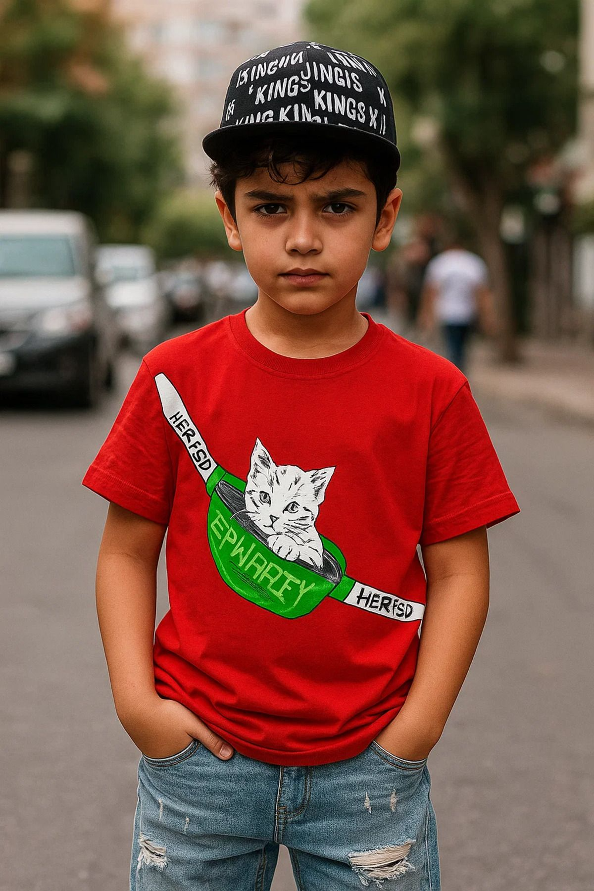 Cute Cat Kids Design Unisex Oversize T-Shirt