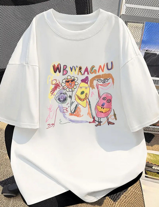 Colorful Hand-Drawn Baskılı Unisex Oversize T-shirt