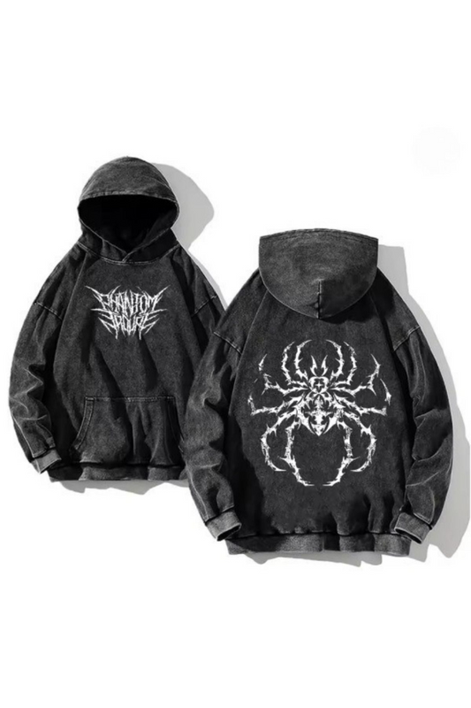 Yıkamalı Phantom Spider Kapüşonlu Sweatshirt