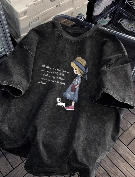 Cute Baskılı Yıkamalı Vintage Unisex Oversize T-Shirt