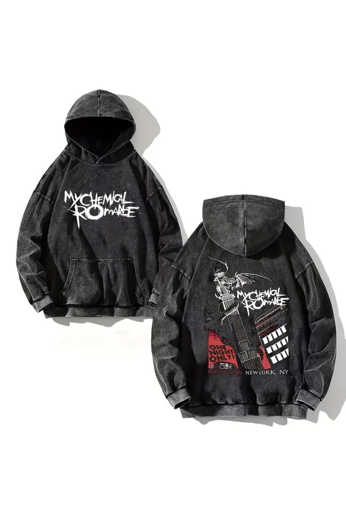 Yıkamalı My Chemical Romance Kapüşonlu Sweatshirt Hoodie