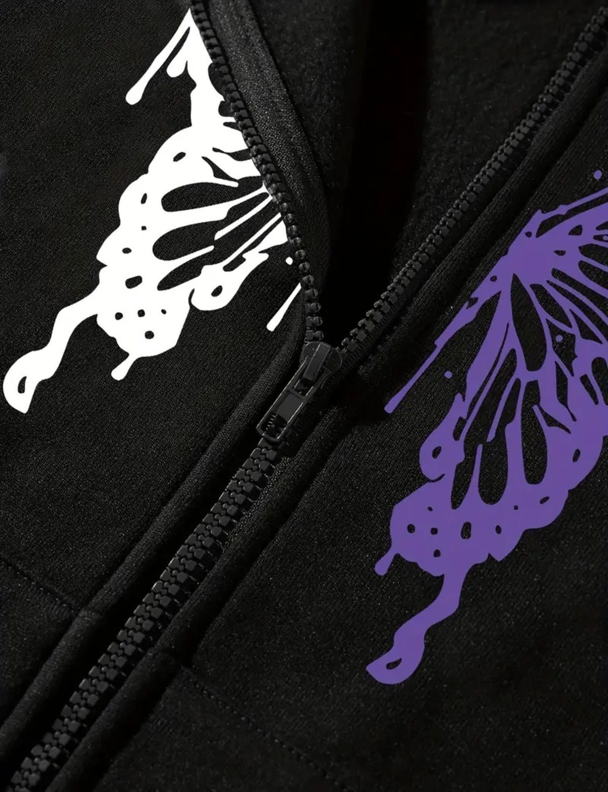 Butterfly Baskılı Oversize Fermuarlı Siyah Unisex Kapüşonlu Hırka
