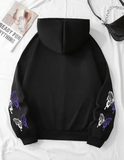 Butterfly Baskılı Oversize Fermuarlı Siyah Unisex Kapüşonlu Hırka