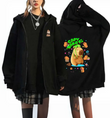 CapyBara Baskılı Oversize Fermuarlı Siyah Unisex Kapüşonlu Hırka