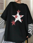 Gothic Star Unisex Fake Uzun Kollu Siyah T-Shirt