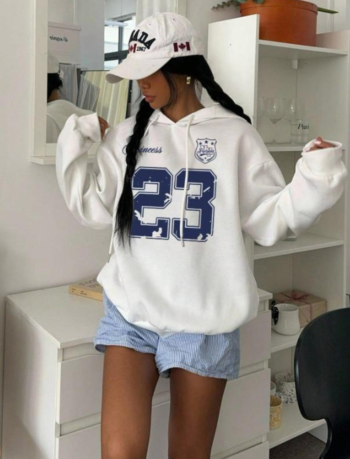 23 Number Detail Baskılı Kapşonlu Sweatshirt