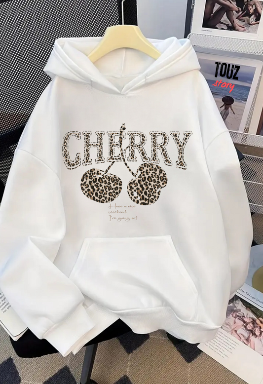 Cherry Detail Baskılı Kapşonlu Sweatshirt