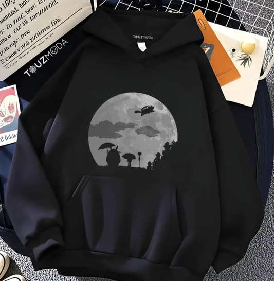 Totoro Detail Baskılı Kapşonlu Sweatshirt