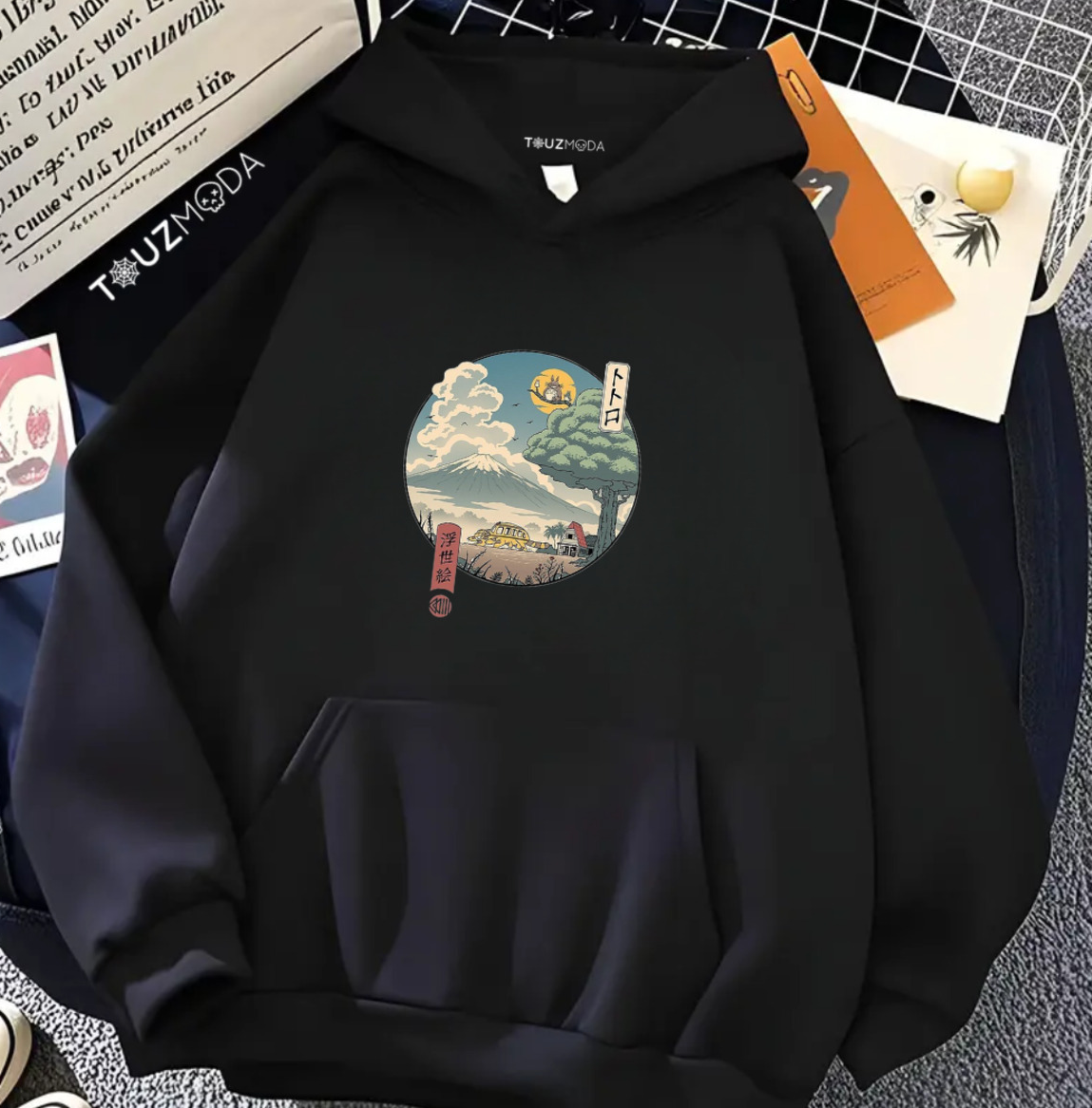 Totoro Detail Baskılı Kapşonlu Sweatshirt
