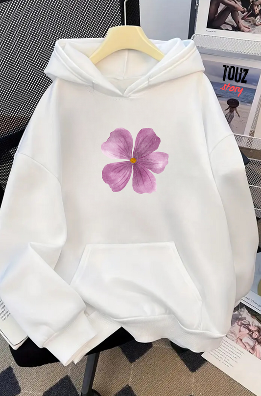 Falower Detail Baskılı Kapşonlu Sweatshirt