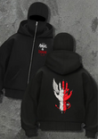 Angel & Demon Oversize Fermuarlı Siyah Unisex Kapüşonlu Hırka