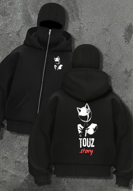 Motorbike Detaylı Oversize Fermuarlı Siyah Unisex Kapüşonlu Hırka