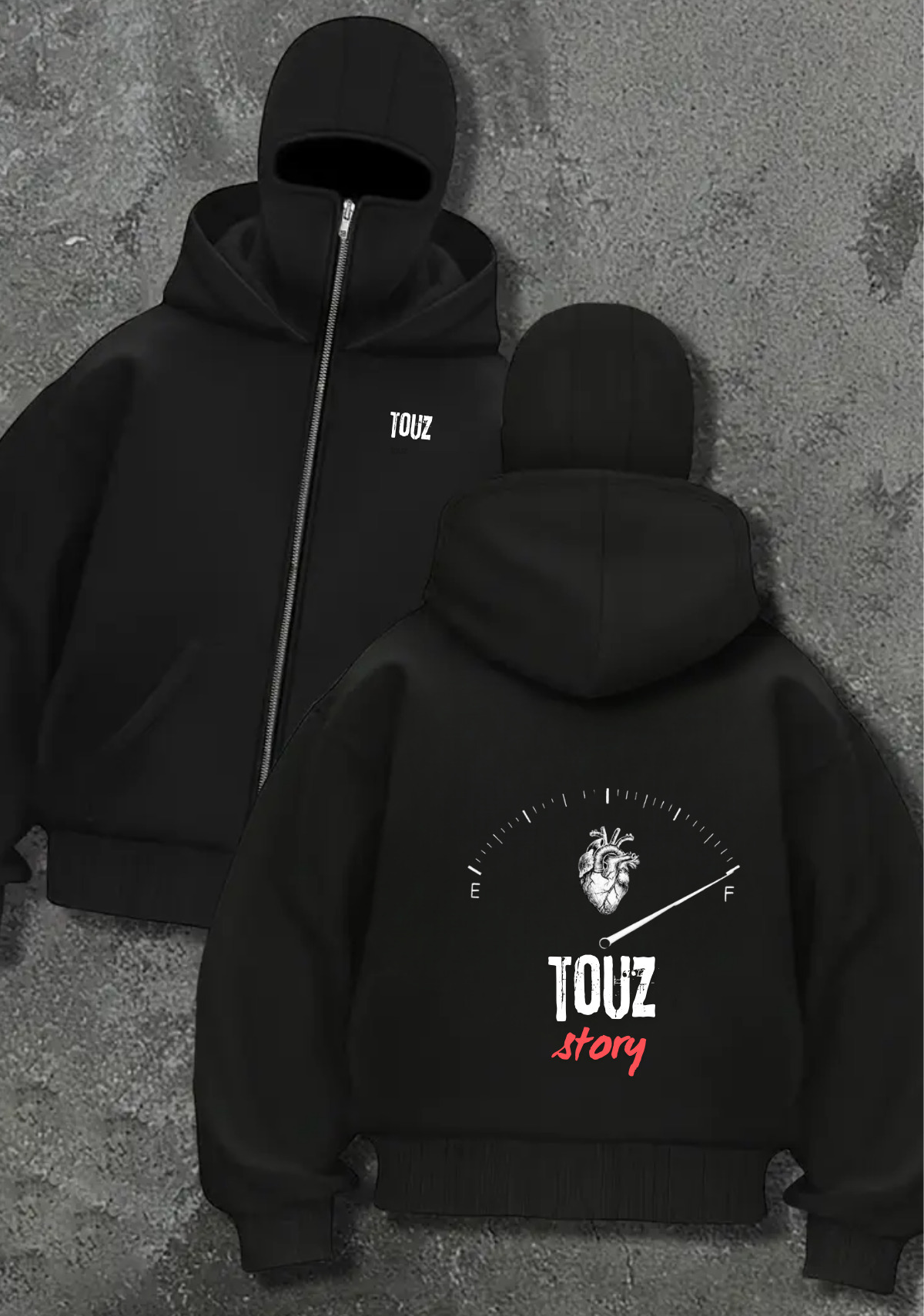 Motorbike Detaylı Oversize Fermuarlı Siyah Unisex Kapüşonlu Hırka