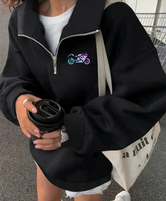 Yarım Fermuarlı Kalın 3 iplik Baskılı Sweet