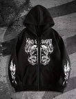 Gothic Baskılı Oversize Fermuarlı Siyah Unisex Kapüşonlu Hırka