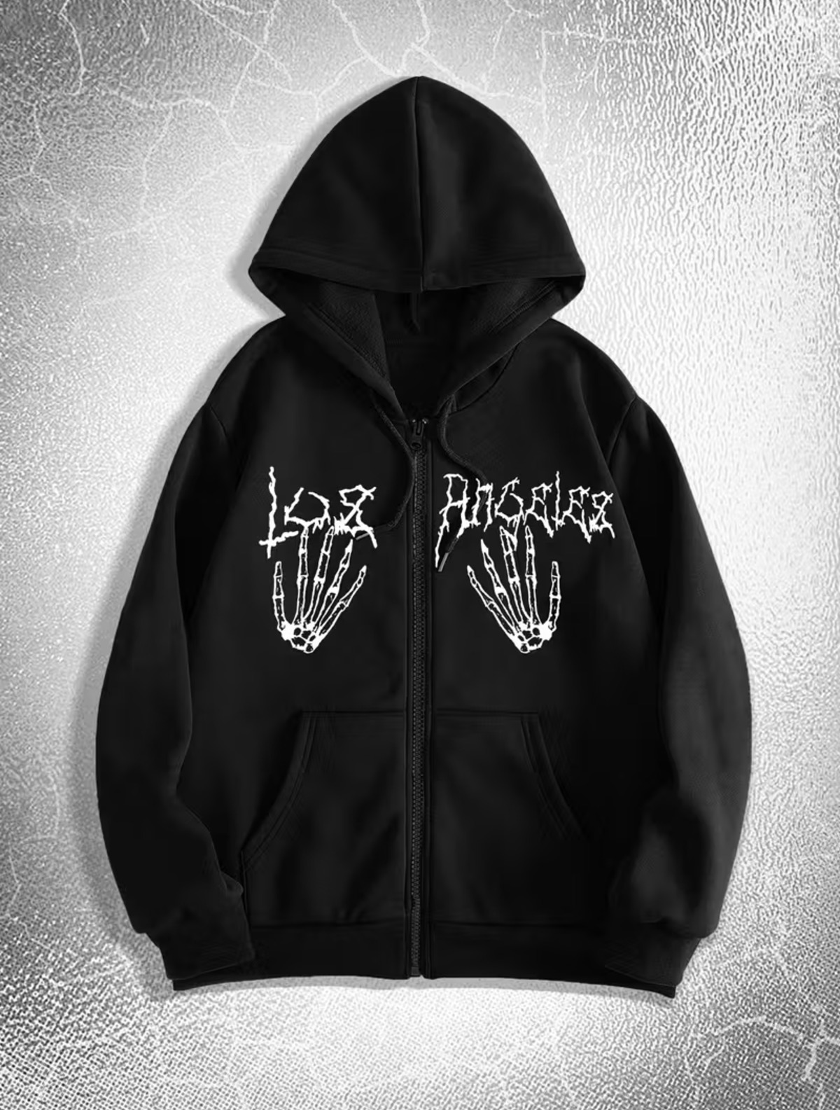 Gothic Baskılı Oversize Fermuarlı Siyah Unisex Kapüşonlu Hırka