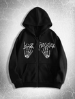 Gothic Baskılı Oversize Fermuarlı Siyah Unisex Kapüşonlu Hırka