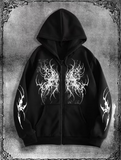 Gothic Baskılı Oversize Fermuarlı Siyah Unisex Kapüşonlu Hırka