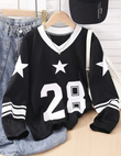28 Number Star Baskılı V Yaka Oversize Sweatshirt